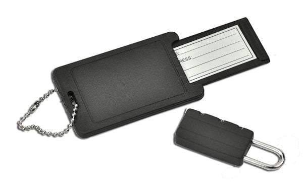 Λουκέτο κλειδαριά ασφαλείας με ταμπελάκι κατόχου για βαλίτσες σε μαύρο χρώμα