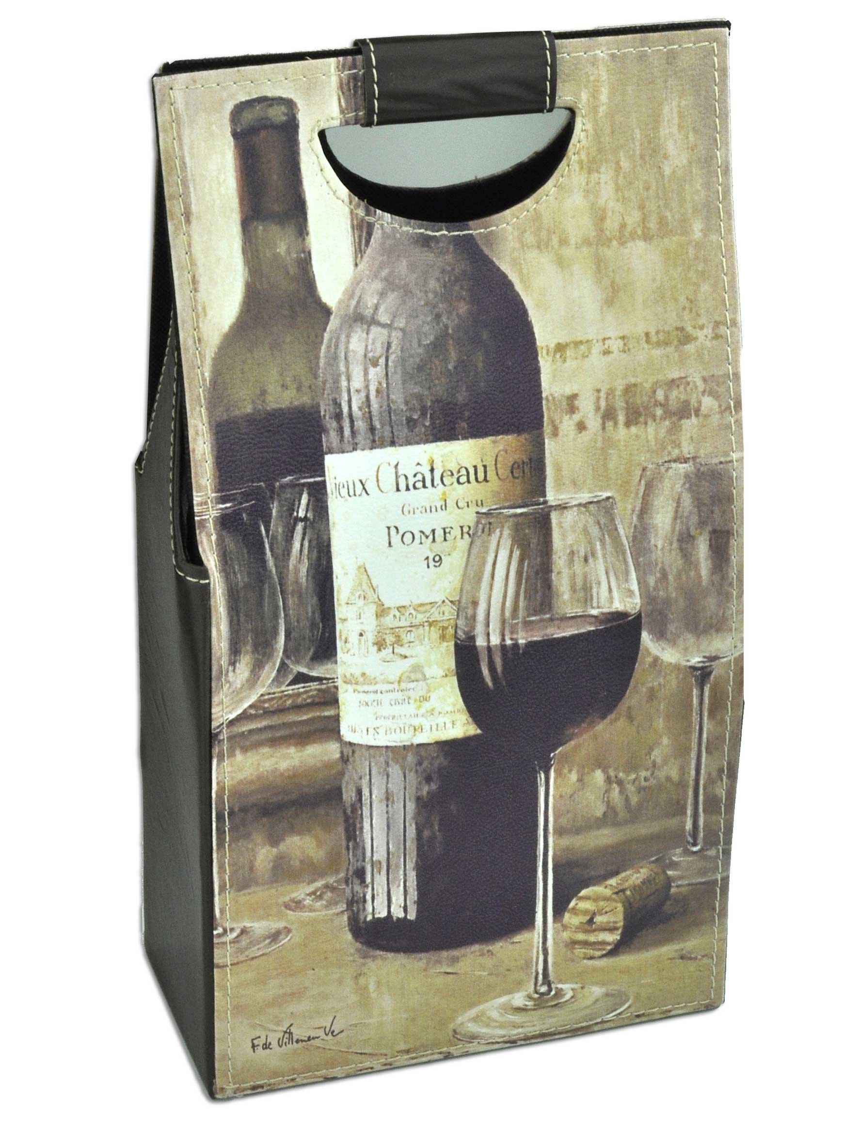Δερμάτινη μπουκαλοθήκη για δύο μπουκάλια κρασιά με φωτογραφία