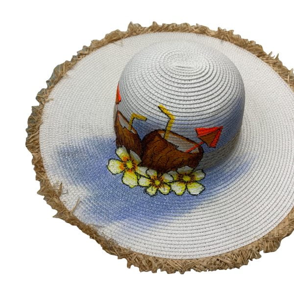 Καπέλο γυναικείο hand painted στρόγγυλο coctail σε λευκό χρώμα one size