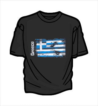Μαύρο μπλουζάκι με στάμπα  GILDAN 64000 , Σημαία Ελλάδας